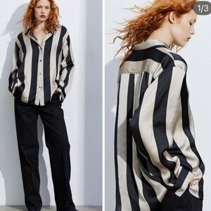 ZARA OVERSIZED STRIPED SHIRT effect satin  blogger favorite